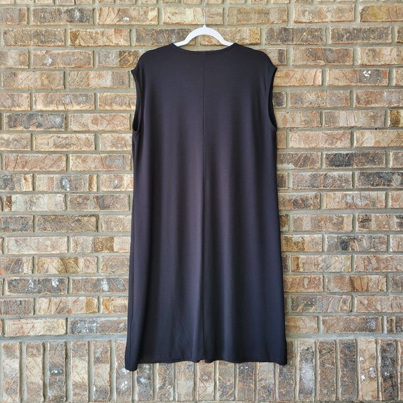 Eileen Fisher Women's Black Viscose Jersey Calf Length Dress Size Large NEW - Picture 2 of 5